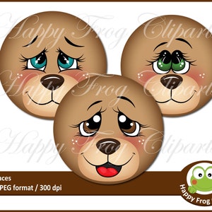 Berengezichten - HFC 096 - Schattige gezichten, Berenkransgezicht, Instant download, Clipart, Grafisch, Commercieel gebruik