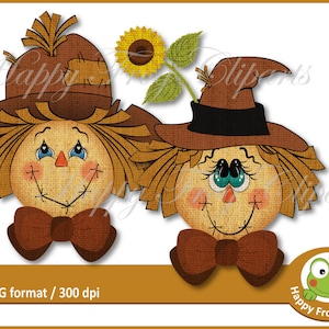 6 Scarecrows - HFC 045 - Scarecrow faces, Scarecrow clipart, Instant download, Clipart, Graphic, Comercial Use
