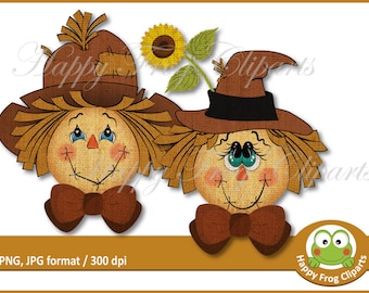 6 Scarecrows - HFC 045 - Scarecrow faces, Scarecrow clipart, Instant download, Clipart, Graphic, Comercial Use