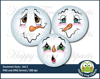 24 Snowmen Faces - Set 2 - HFC 007 - Snowmen faces, Circles, Instant download, Clipart, Graphic, Comercial Use