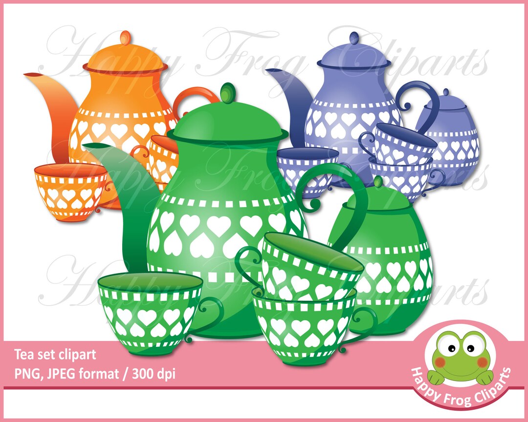 Tea Set Clipart HFC 002 Instant Download, Set, Teacup, Kettle, Tea