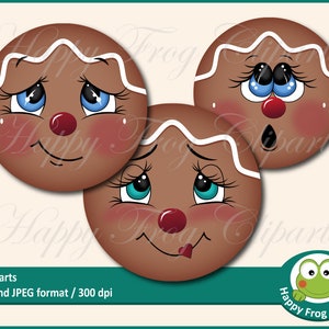 24 Gingerbread Faces - HFC 017 - Gingerbread faces, Circles, Instant download, Clipart, Graphic, Comercial Use