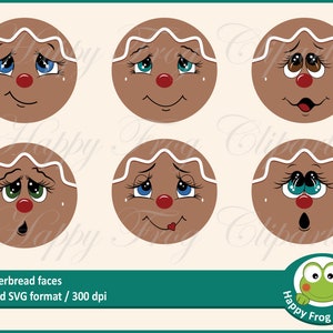 6 Gingerbread Faces - HFC 017 - Gingerbread faces, Circles, Instant download, Clipart, Vector, SVG, Graphic, Comercial Use