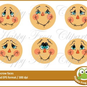 6 Scarecrows - HFC 044 - Scarecrow faces, Vector graphics, Circles, Instant download, Clipart, Graphic, Comercial Use