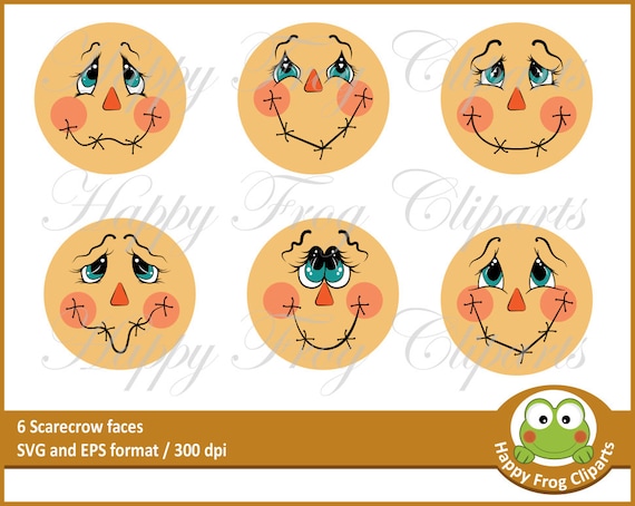 6 Scarecrows Hfc 044 Scarecrow Faces Vector Graphics Etsy