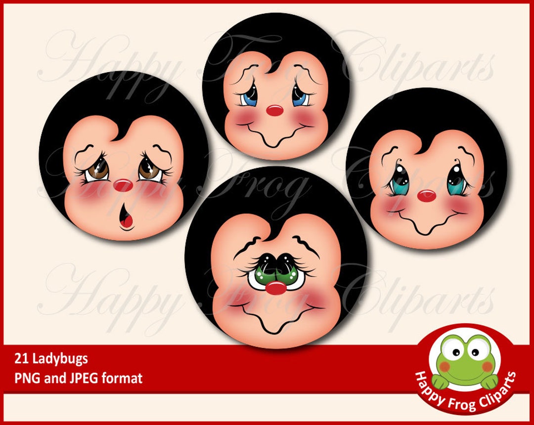 Ladybugs Faces Set HFC 073 Instant Download, Clipart, Graphic