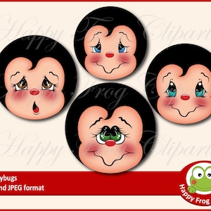 Facce di coccinelle impostare - HFC 073 - download immediato, Clipart, grafica, uso commerciale