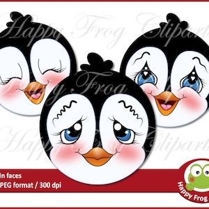 Gezichten pinguïn - HFC 014 - pinguïngezichten, cirkels, instant download, clipart, grafisch, commercieel gebruik