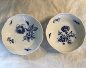 Antique Meissen Cobalt Blue Floral with Insects Pair of Pin Dishes