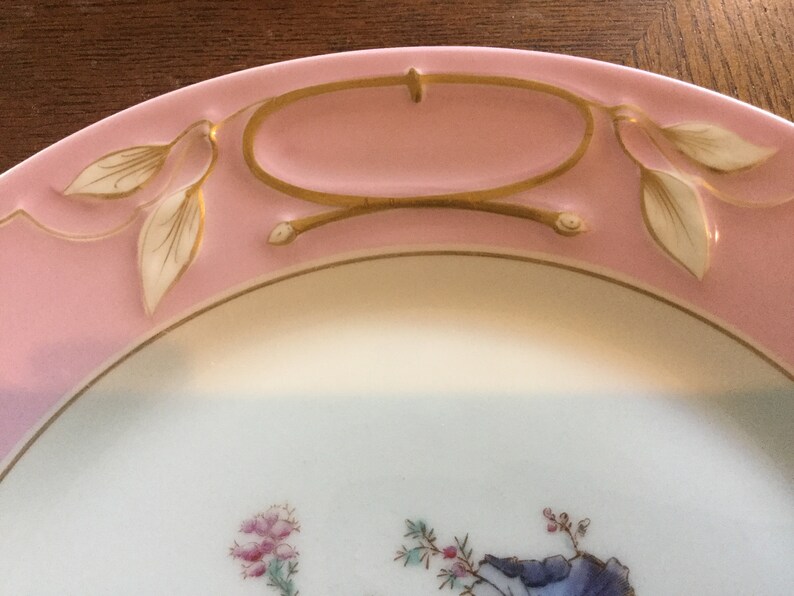 Antique Victorian  Haviland /& Co Limoges Cake Plate  Hand Painted  Moss Rose with Pink Band and Gold Trim