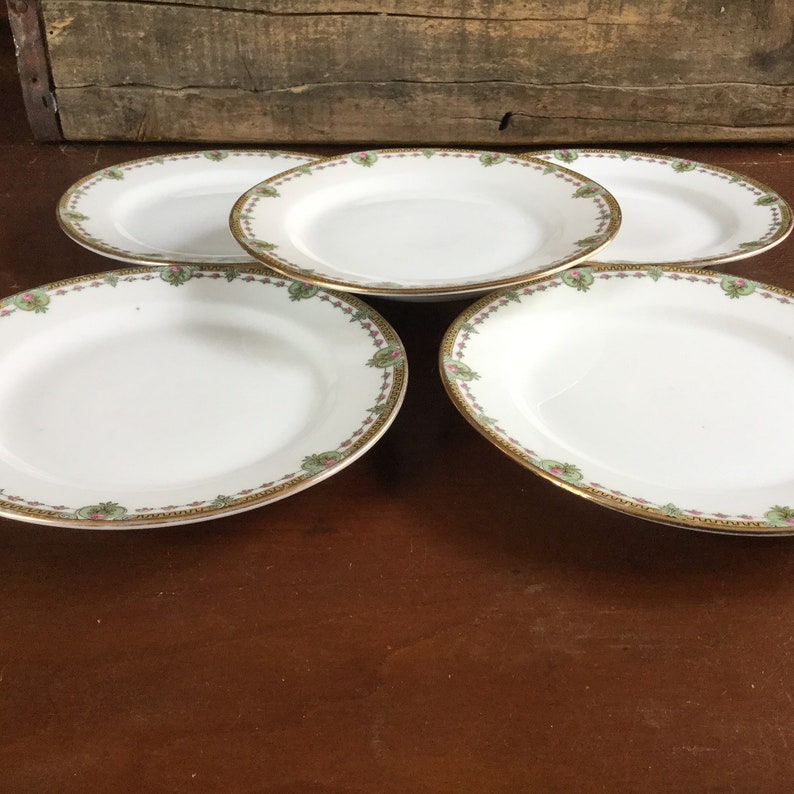 Vignaud Limoges France 1920/'s Set of 5 Bread and Butter Dessert Dishes Dishes VIG56