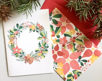 Holiday Botanical Watercolor Christmas Card Set of 6