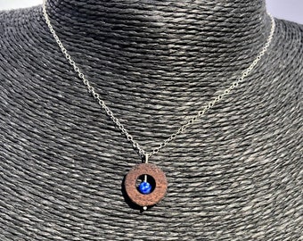 Walnut Wood Necklace with Natural Lapis Bead, Handmade Wood Jewelry