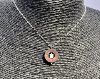 Walnut Wood Necklace with White Howlite Square Bead, Handmade Wood Jewelry