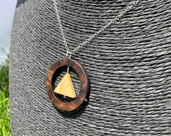 Walnut Wood Necklace with Yellow Jasper Triangle Bead, Handmade Wood Jewelry