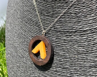 Walnut Wood Necklace with Yellow Jade Caret Bead, Handmade Wood Jewelry