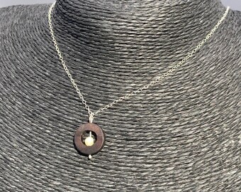 Walnut Wood Necklace with Faceted Lemon Jade Bead, Handmade Wood Jewelry