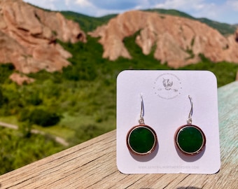 Green Jade Dangle Earrings, Handmade Wood Jewelry
