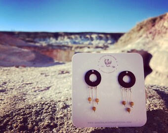 Handmade Walnut Wood Earrings: Yellow Jasper Sterling Silver Dangle