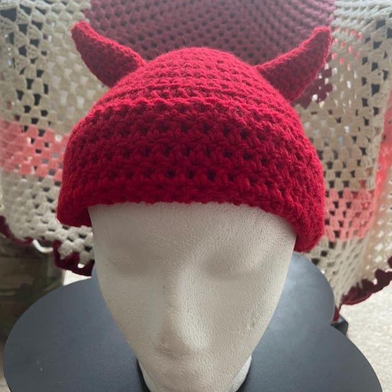 Crochet Beanie Red Devil Horn Beanie Crochet Devil Hat
