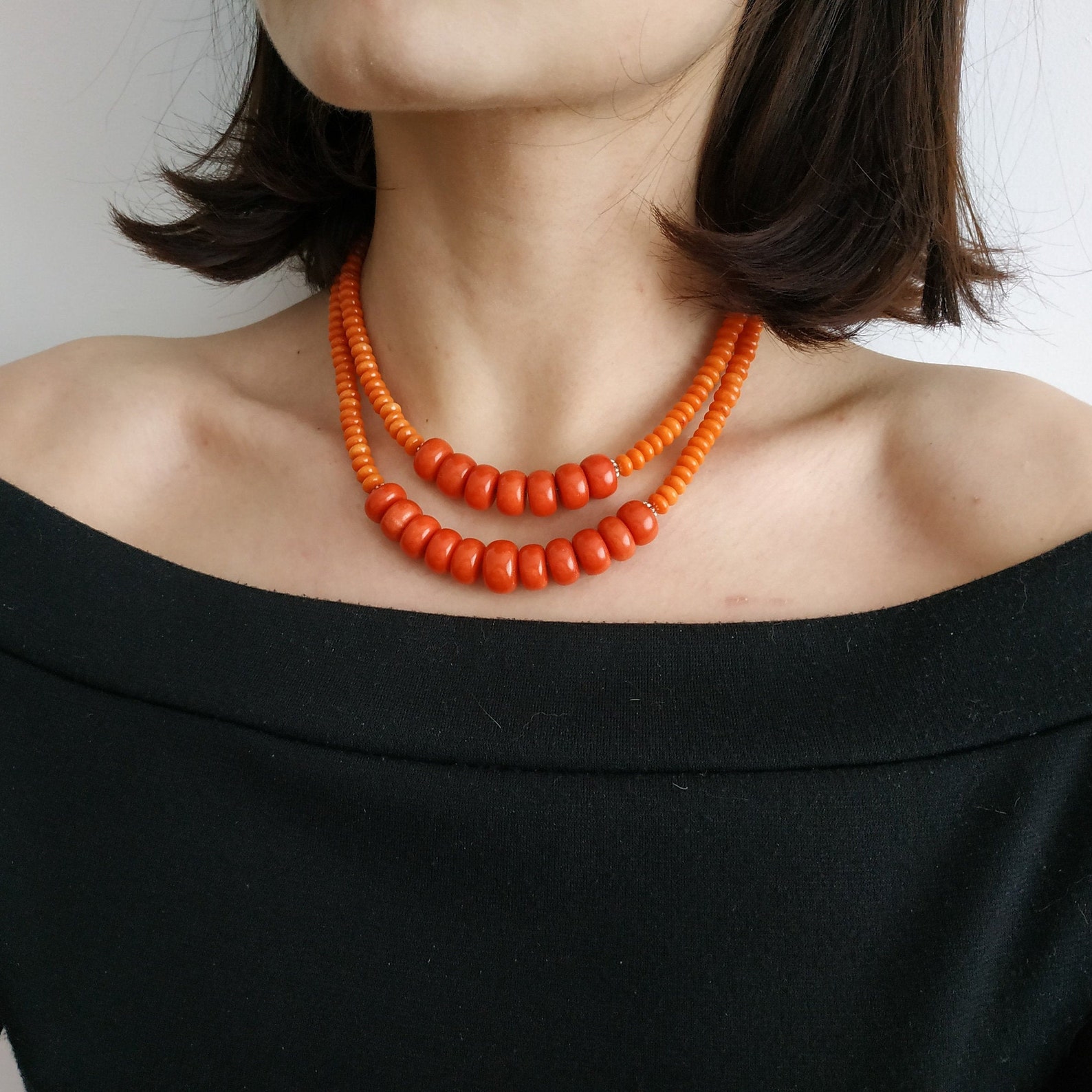 Orange Coral Necklace Real Coral Jewelry Vintage Style | Etsy