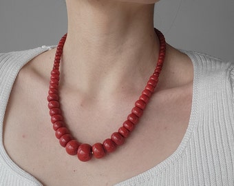 Red Coral Necklace, Big Coral Beads, Gemstone Jewellery, Beaded Choker, Necklace For Girlfriend, Round Coral Beads, Ukrainian Beads