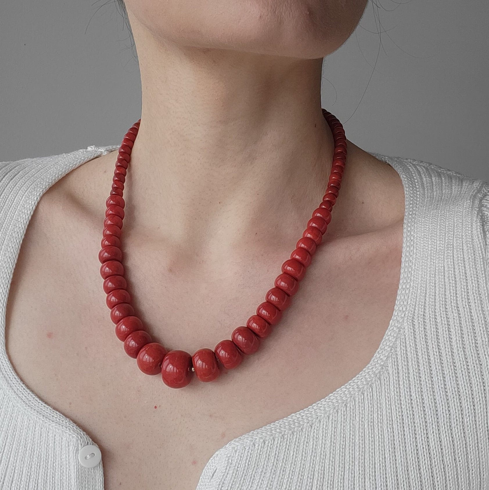 Red Coral Necklace, Big Coral Beads, Gemstone Jewellery