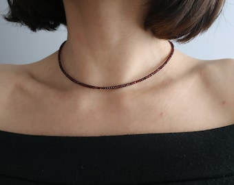 Garnet Beaded Choker, Garnet Stone Necklace, Bohemian Style, Natural Necklace, Birthstone Jewellery Garnet, Minimalist Necklace Gift