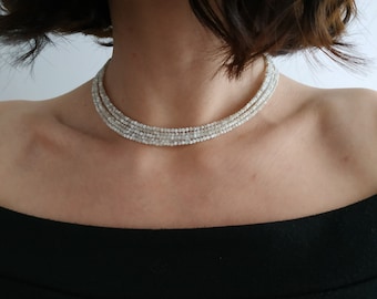 Mother of Pearl Beaded Necklace, White Nacre, Shell Bridal Jewelry