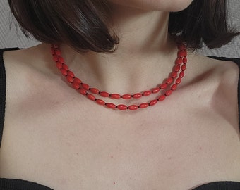 Red Coral Beads, Gemstone Jewelry, Oval Corals Necklace, Vintage Style, Women Jewelry, Small Coral Beads, Gemstone Necklace, Gift for her