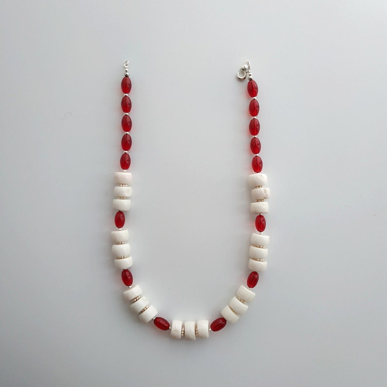 White Coral Necklace Red Glass Beads White Coral Jewelry Etsy