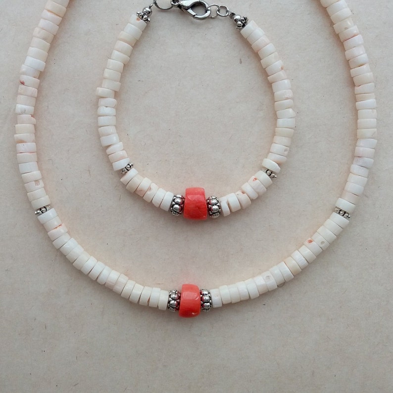 Jewelry Set of Coral Jewelry Set White Coral Beads Coral Bracelet Bohemian Coral Necklace Gift for Girlfriend Real Coral Jewelry Women Gift