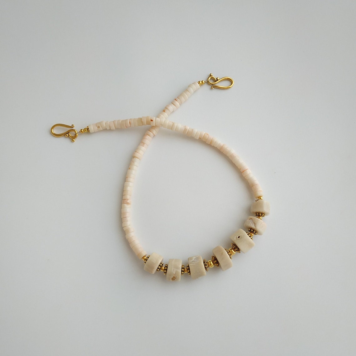 Chunky Coral Necklace White Coral Beads Gold Metallic Etsy UK