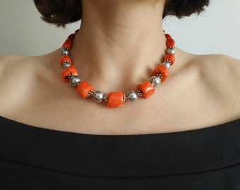 Collier Perles Corail Naturel Méditerranée - Grosses Perles Rose Orange, Neuf Sans Boîte