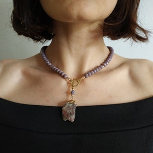 Pendant necklace, Glass Jewelry, Gemstone Amethyst Necklace, Long pendant necklace, V Neck Jewelry, Amethyst choker, Natural Jewelry