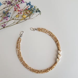 Mother of Pearl Beaded Necklace, Vintage Style Choker with Heart Pendants
