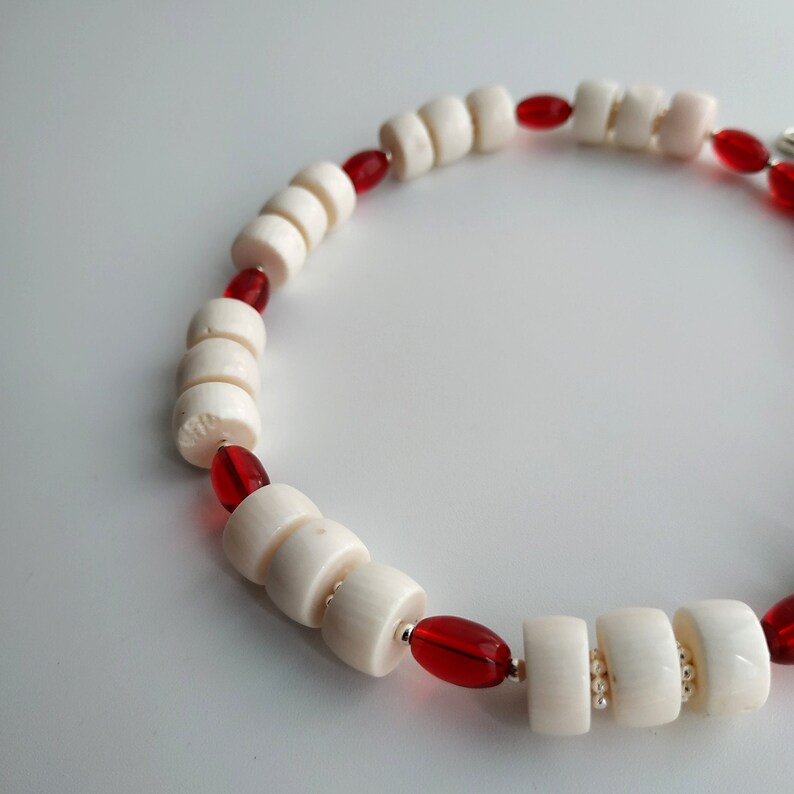 White Coral Necklace Red Glass Beads White Coral Jewelry Etsy