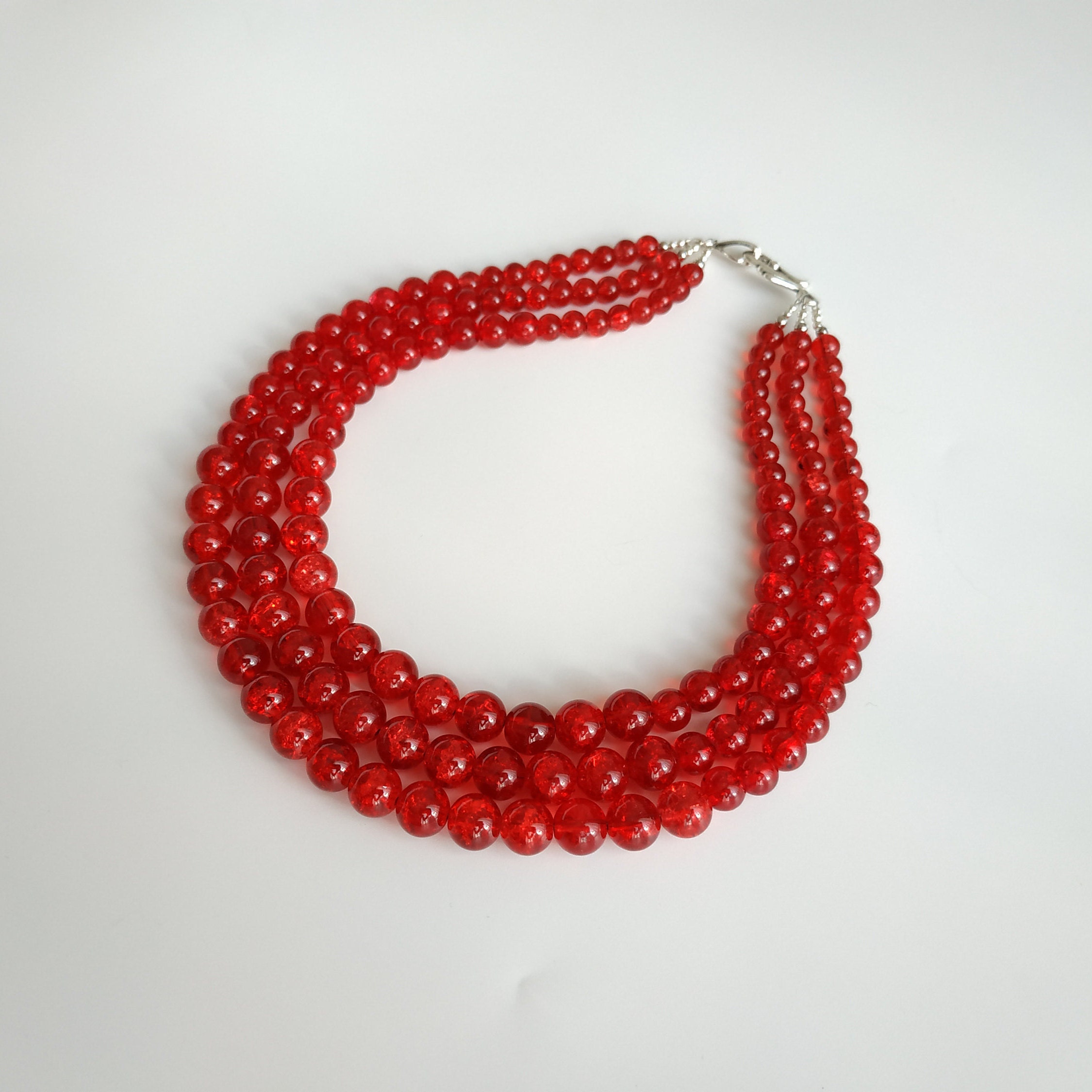 Red Glass Beads Necklace Ethnic Style Jewelry Glass Necklace Etsy