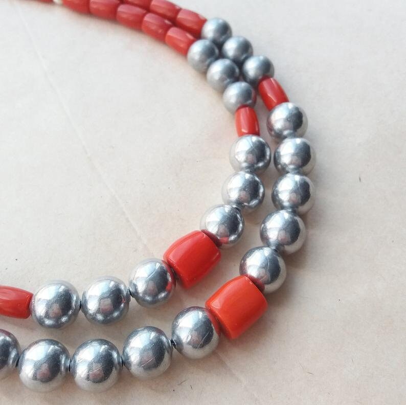 Coral Jewelry Set Red Coral Necklace and Earrings Real Coral Beads Red Coral Jewelry Set Genuine Coral Set Of Jewelry Vintage Jewelry
