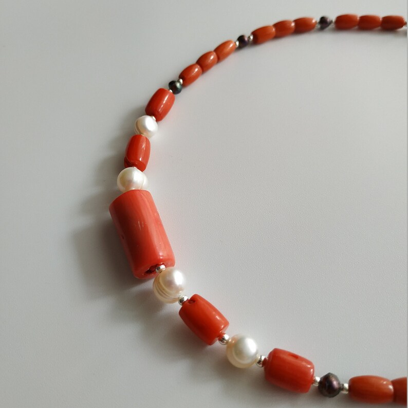Coral Pearls Jewelry Natural Coral Necklace with White and Blue Pearls Minimalism Jewelry Vintage Necklace Gift For GirlFriend
