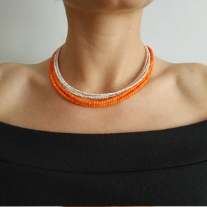 Coral and Mother Of Pearls Necklace, Small Coral Beads, Vintage Style Choker, Genuine Pearls, Multistrand Necklace, Stand With Ukraine