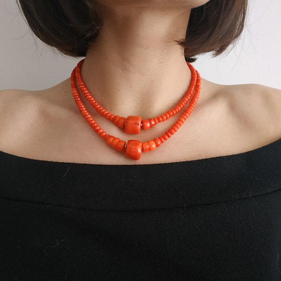 Orange Coral Necklace Ethnic Style Jewelry Natural Coral Beads | Etsy