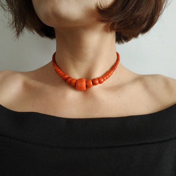 Minimal Coral Necklace Orange Coral Jewelry Natural Coral | Etsy