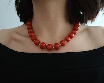 Red Coral Necklace, Boho Style,  Big Coral Beads, Minimalist Jewellery, Ethnic Necklace, Gift For Women, Gemstone Necklace, Coral Sale