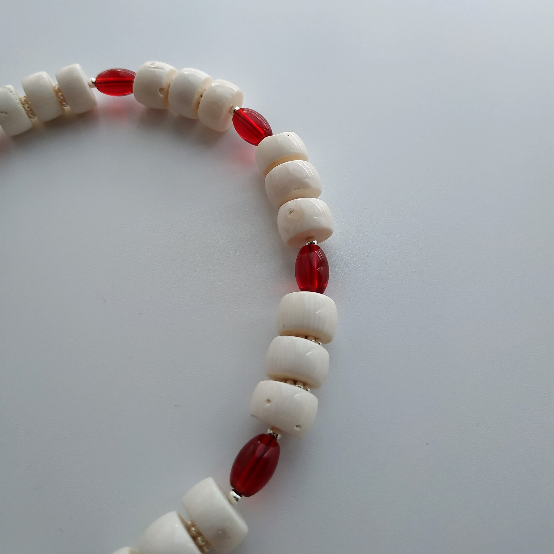 White Coral Necklace Red Glass Beads White Coral Jewelry Etsy