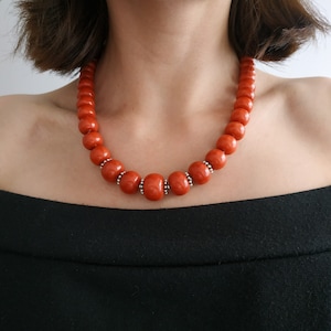 Red Coral Necklace, Minimalist Beaded Choker, Round Coral Beads, Orange Coral Jewelry, Ethnic Necklace, Smooth Corals, Gift For Mom