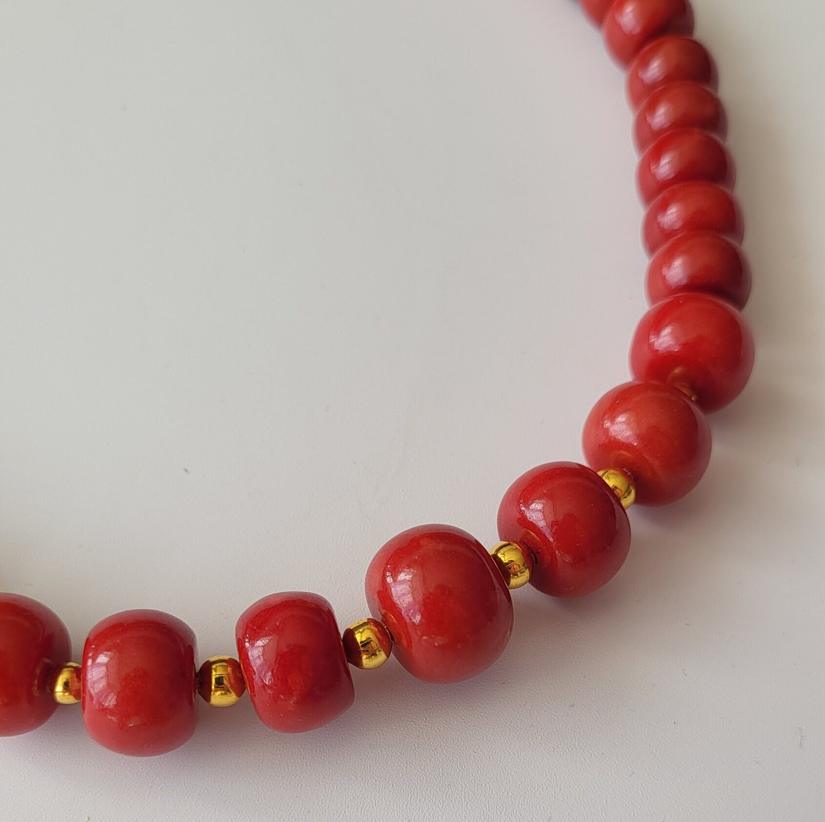 Red Coral Necklace, Minimalist Coral Necklace, Big Coral