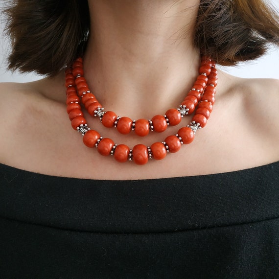 Statement Necklace Orange Coral Jewelry 