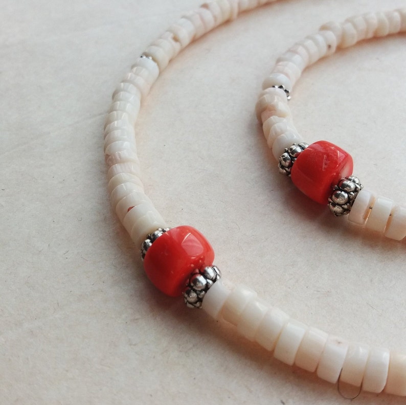 Jewelry Set of Coral Jewelry Set White Coral Beads Coral Bracelet Bohemian Coral Necklace Gift for Girlfriend Real Coral Jewelry Women Gift