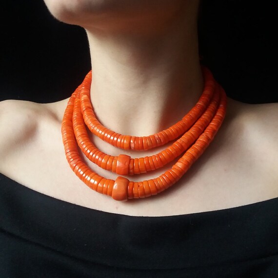Genuine Coral Necklace Natural Coral Necklace Vintage Coral Etsy